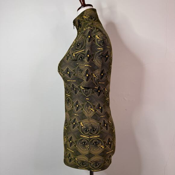 Kwaidan Editions Stretch Top Yellow Geometric Size XS Zip Y2K Psychedelic Techno - Picture 5 of 9